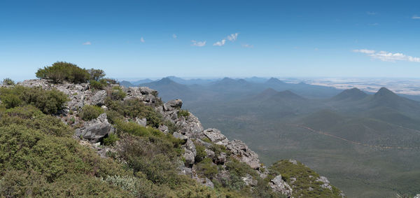 Panoramic view of landscape and mountains against sky