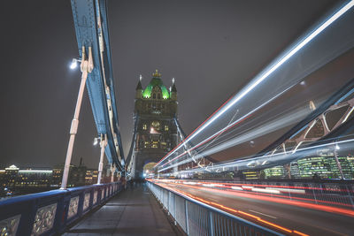 Light trails on bridge at night