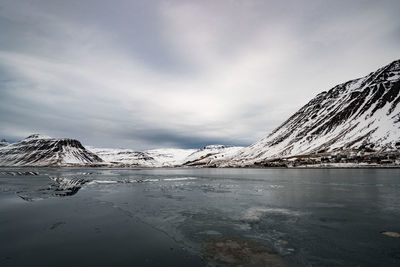 Scenic view of frozen lake against sky