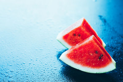 High angle view of strawberry on table