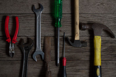 Directly above shot of work tools on table