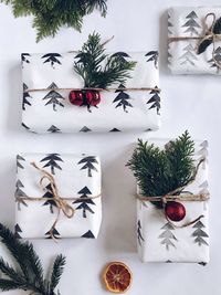 High angle view of christmas presents on table