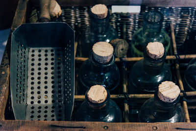 Close-up of wine bottles