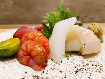 Close-up of served food in plate