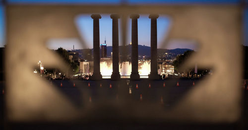 View of city lit up at night