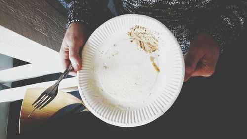 High angle view of man in plate