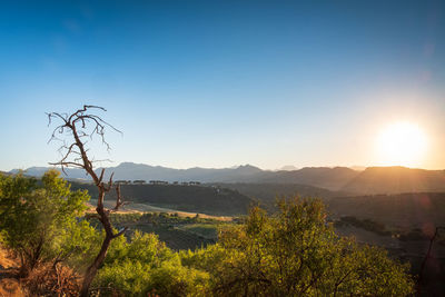 Scenic view of mountains against clear sky