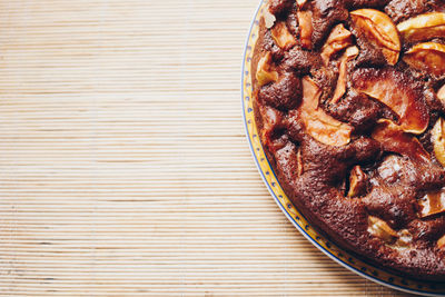 High angle view of dessert on table