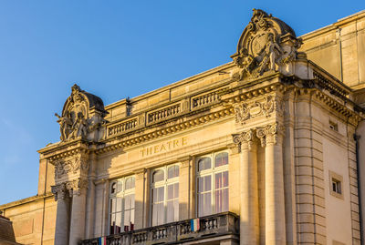 Low angle view of historical building against clear sky
