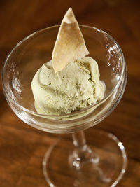 Close-up of ice cream in bowl on table