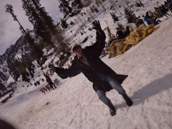 High angle view of man skiing on snow