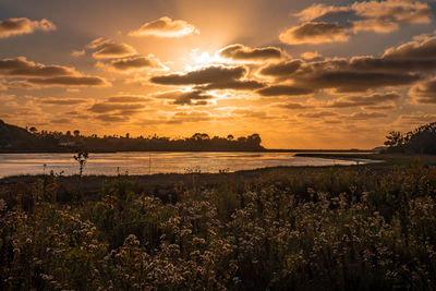 Scenic view of sea against sky during sunset