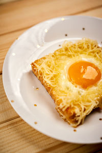 High angle view of food in plate on table