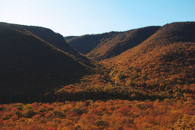 Scenic view of mountains against sky during autumn