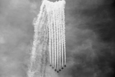 Low angle view of airshow against sky