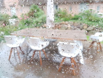 Close-up of wet window in rainy season