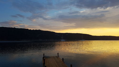 Scenic view of lake against sky during sunset