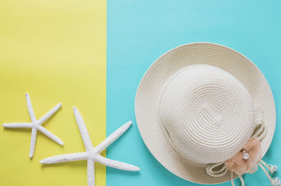 High angle view of hat on table