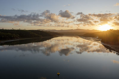 Scenic view of lake against sky during sunset