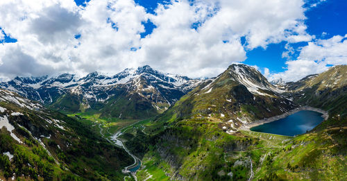 Aerial image of alpine landscape with lake, sportgastein, salzburg, austria