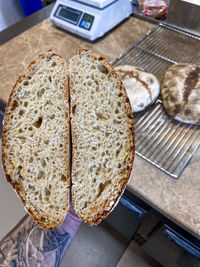 High angle view of bread on table