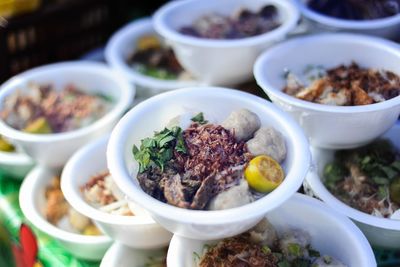 Close-up of food served on table