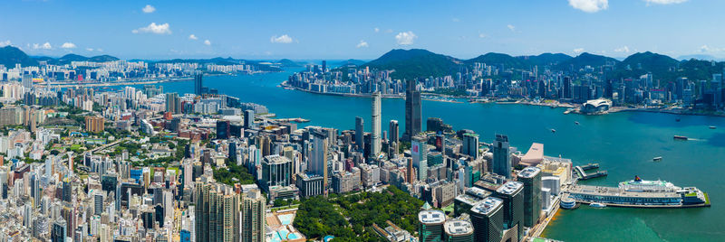 High angle view of city at waterfront