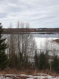 Scenic view of lake against sky during winter
