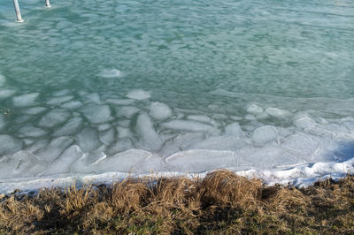 High angle view of frozen sea