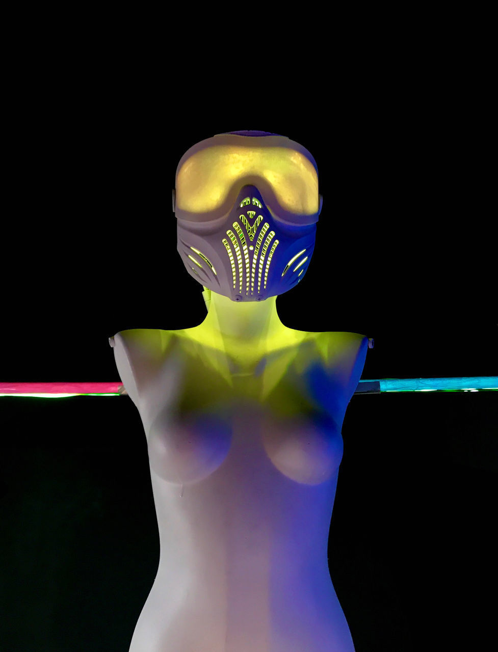 DIGITAL COMPOSITE IMAGE OF MAN AGAINST ILLUMINATED LIGHT