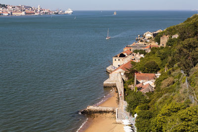 High angle view of buildings on beach