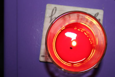 Directly above shot of lit tea light candle