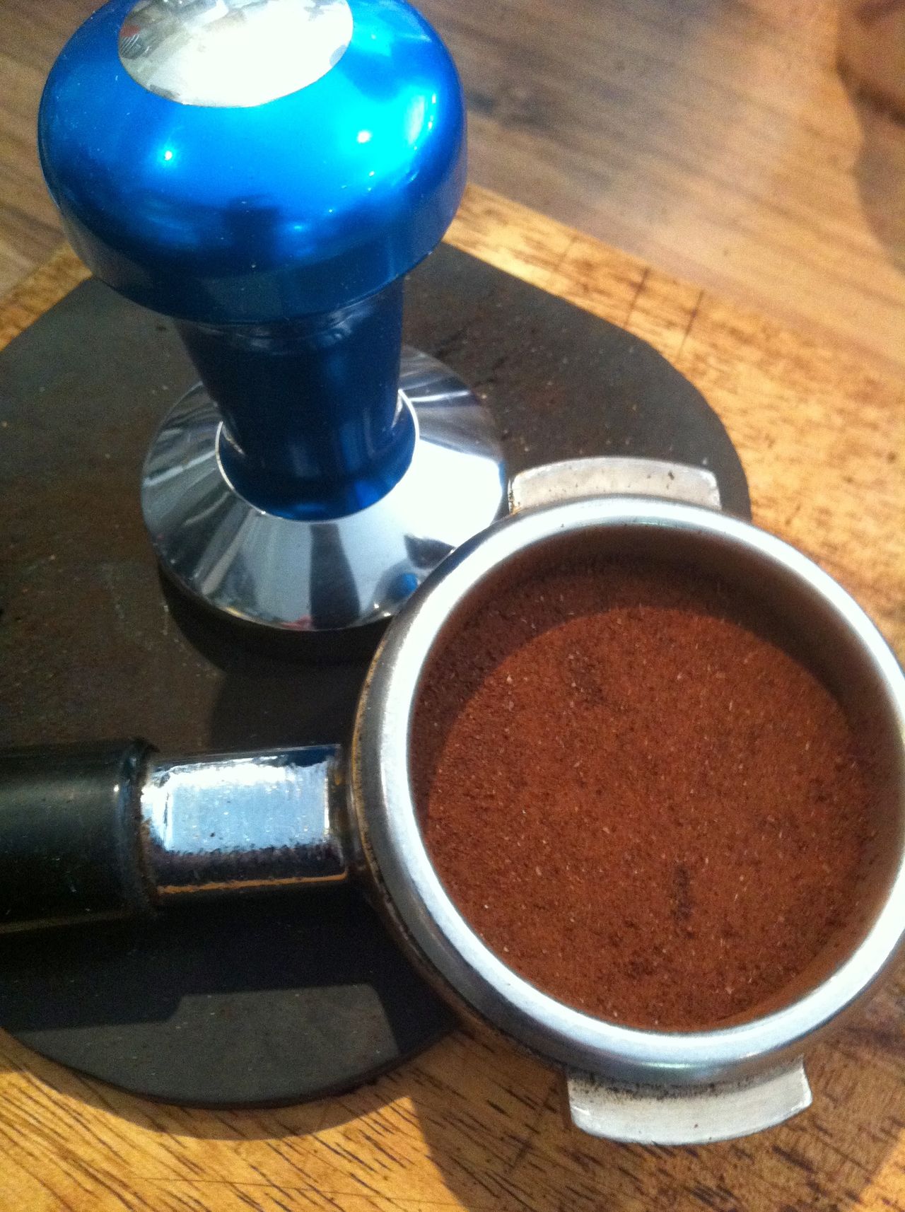 Blue coffee tamper