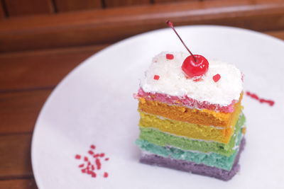 Close-up of cake in plate on table