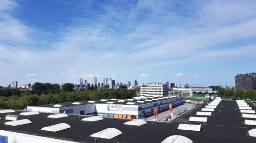 Cityscape against blue sky