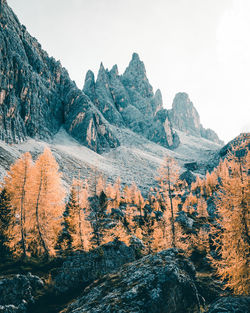 Scenic view of mountains against sky during winter