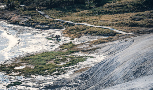 High angle view of rocky mountains