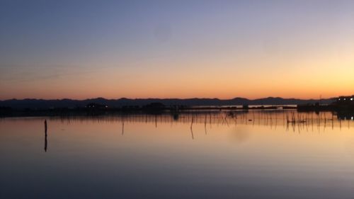 Scenic view of lake against sky during sunset