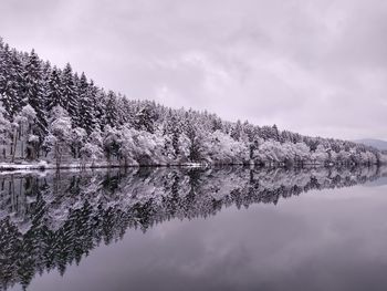 Scenic view of lake against sky during winter