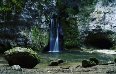 Scenic view of waterfall in forest