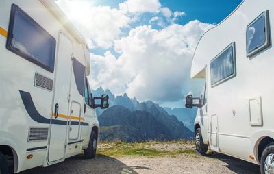 Motor homes against mountains 