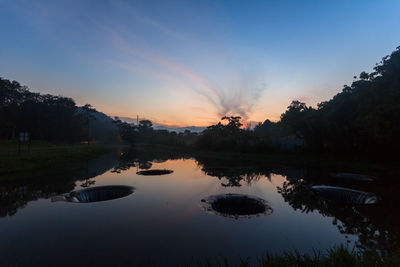 Scenic view of lake against sky during sunset