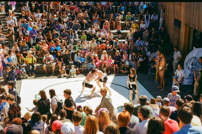 High angle view of crowd at music concert