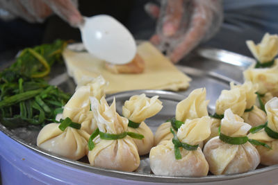 Close-up of dim sum on table