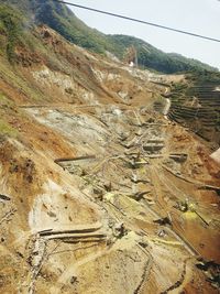 Close-up of sand on beach against sky