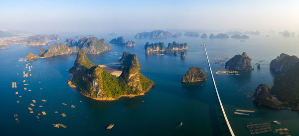 Panoramic view of boats in sea