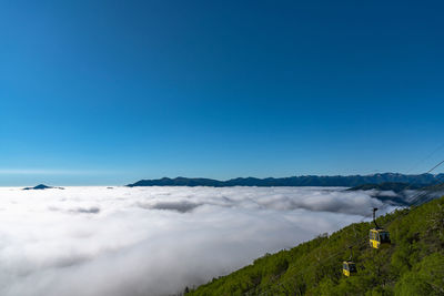 Scenic view of mountains against blue sky