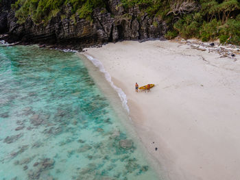 High angle view of people on beach