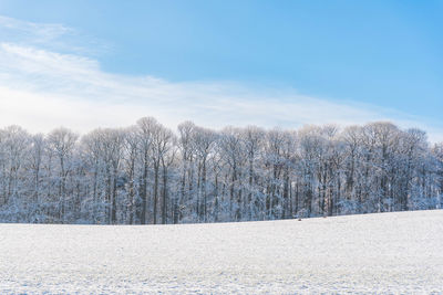 Snow covered landscape against sky