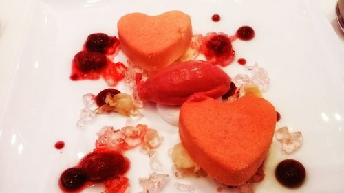 Directly above shot of strawberry cake